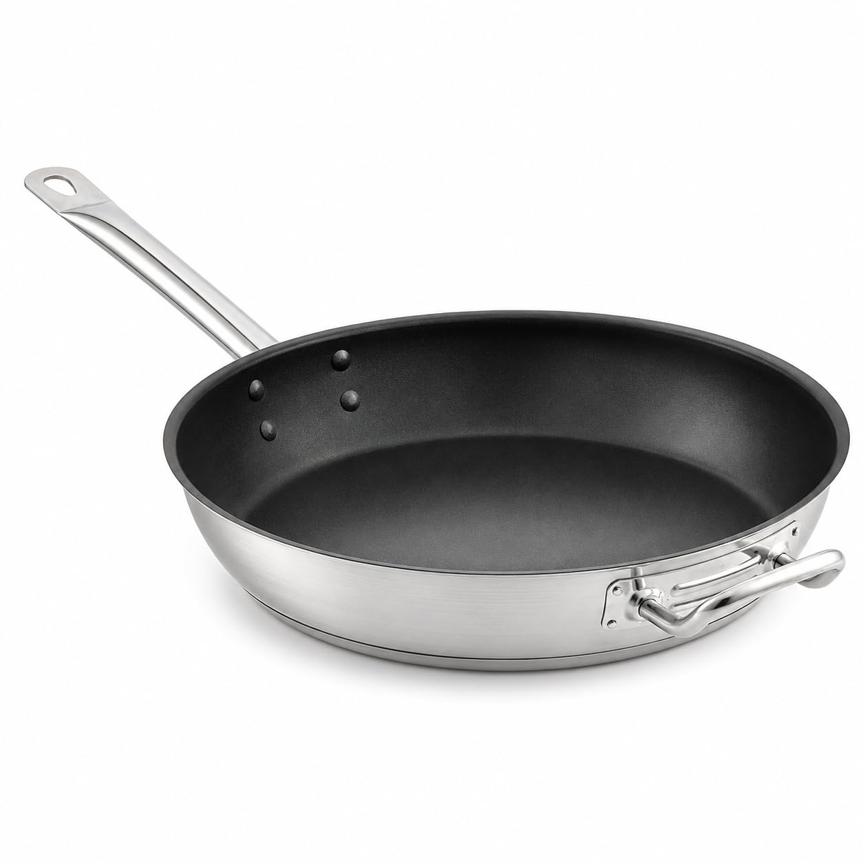 Glownary 14-Inch Stainless Steel Non-Stick Fry Pan, Commercial Grade, Aluminum-Clad Bottom, Excalibur Coating, Helper Handle, NSF Listed, Induction Ready, Silver