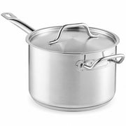 SS1 Series 7.6 Qt. Stainless Steel Sauce Pan with Aluminum-Clad Bottom, NSF Listed, Induction Ready, Helper Handle, Silver, 6.25 Inch Height, Includes Cover
