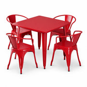Glownary Alloy Ruby Red 35.5-Inch Square Steel Outdoor Dining Set with 4 Stackable Arm Chairs, Standard Height, Indoor/Outdoor Use