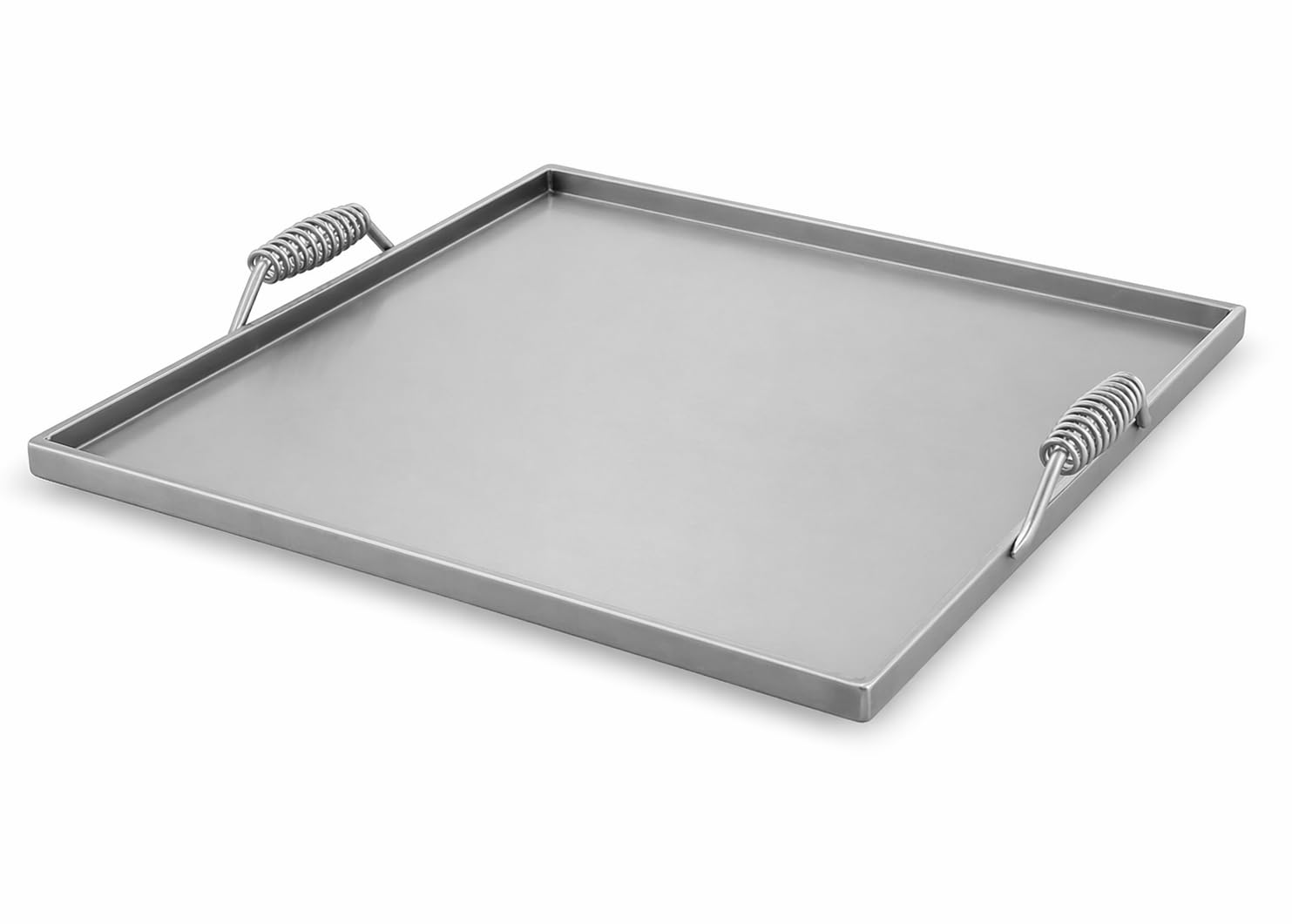 23-Inch Portable Steel Griddle, Commercial Grade 7-Gauge Polished Steel, Silver, Heat-Resistant Coil Handles, Square Stovetop Design, 22.56 x 22.56 x 1 Inch