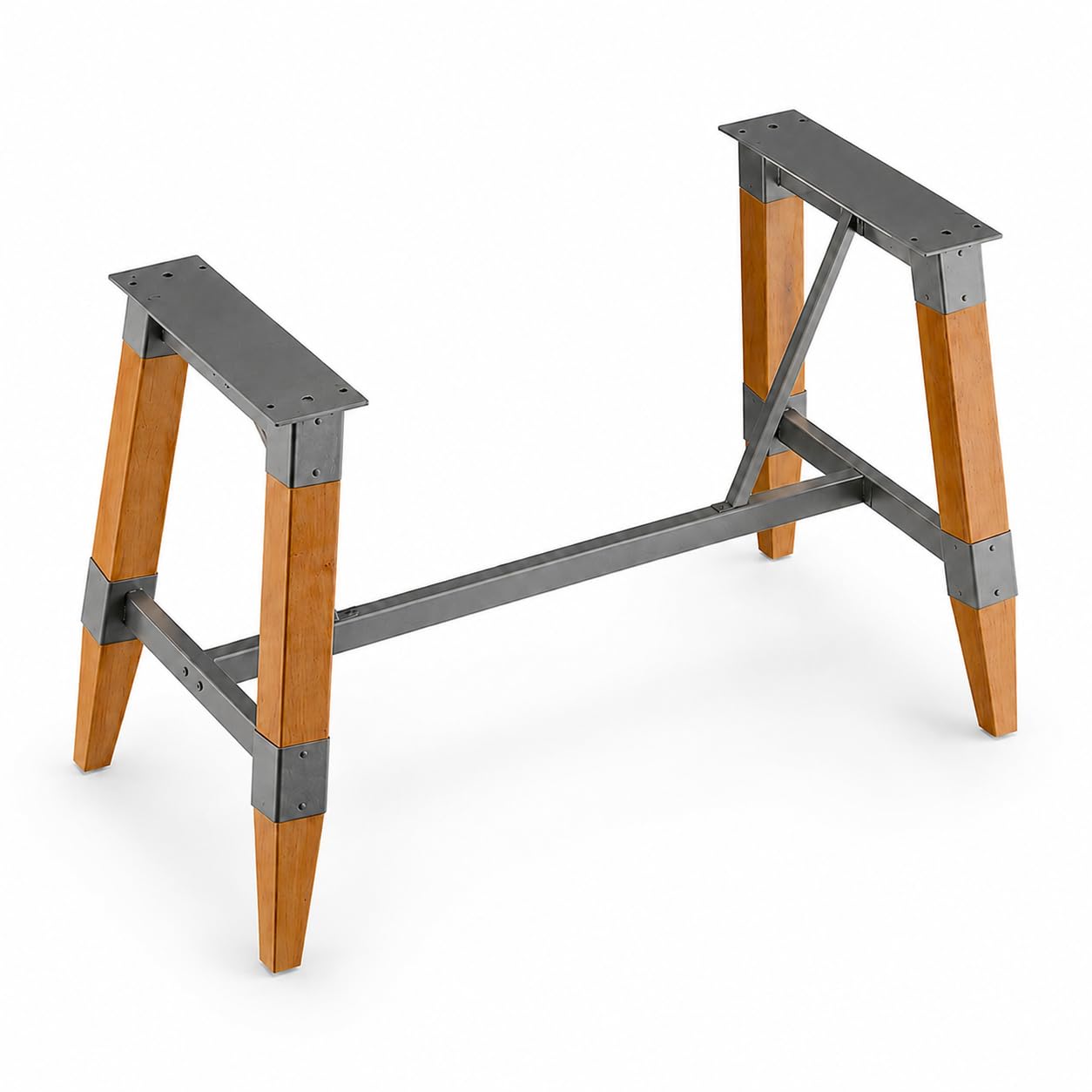 Glownary Industrial Trestle Table Base, Honey Maple Finish, Steel and Wood Construction, 45.8x25.4x28 Inches, 400 lb Capacity, for 30x60 Table Tops