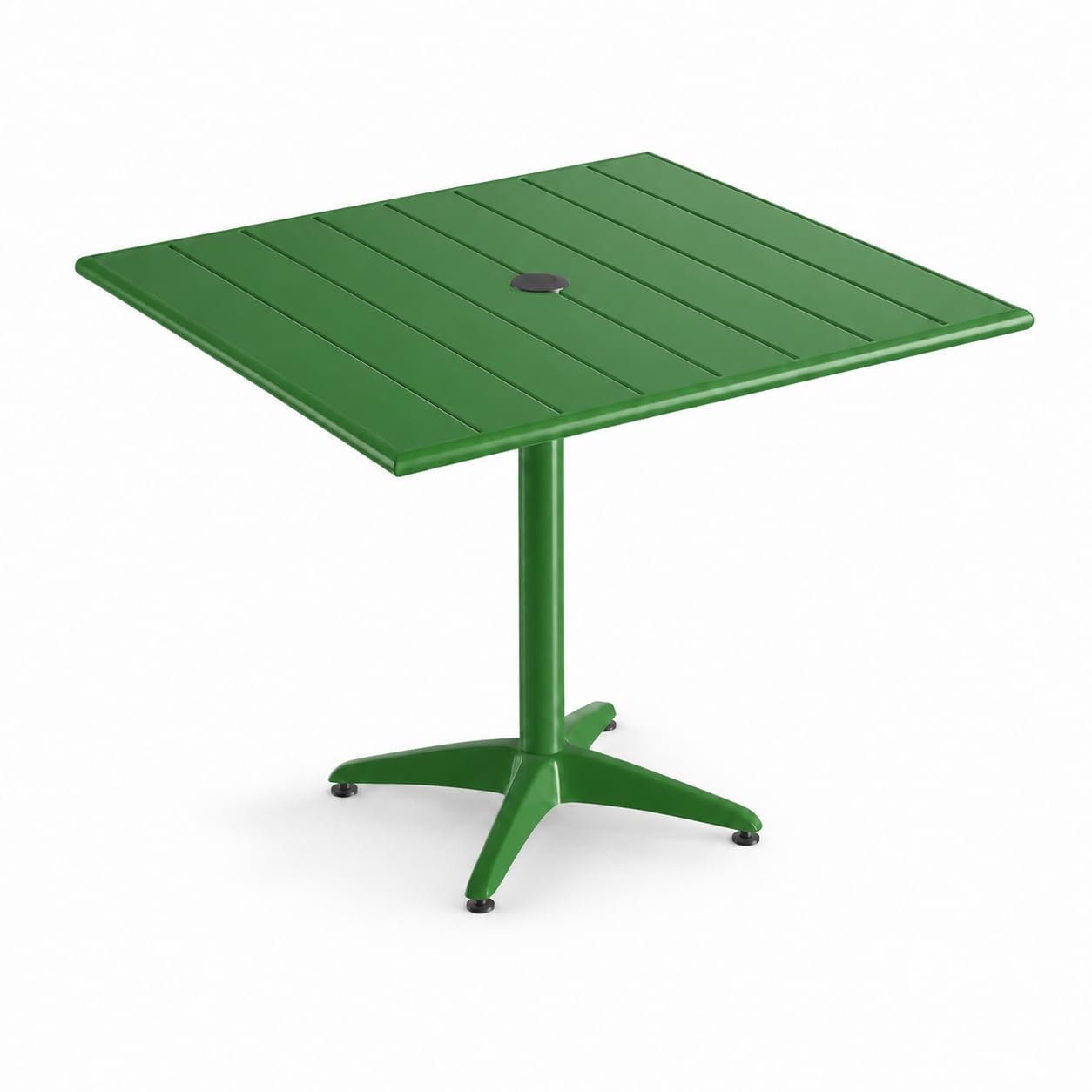 Glownary 36-Inch Square Green Powder-Coated Aluminum Outdoor Dining Table with Umbrella Hole, Weather-Resistant, Standard Height, 2-4 Seating