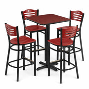 Glownary 5-Piece Bar Height Dining Set, 30 x 30 Inch Square Cherry and Black Table with 4 Mahogany Wood Back Chairs