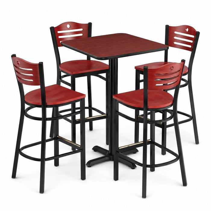 Glownary 5-Piece Bar Height Dining Set, 30 x 30 Inch Square Cherry and Black Table with 4 Mahogany Wood Back Chairs