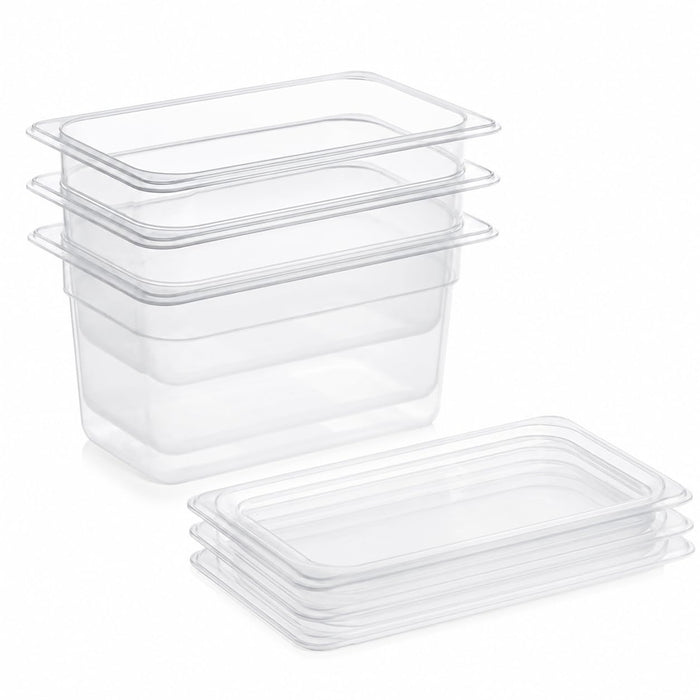 Glownary 1/3 Size Food Pan Set with Sealing Lids, Translucent Polypropylene, 6 Inch Deep, NSF Listed, BPA Free, Stackable, 12.75x6x6 Inches, 3-Pack