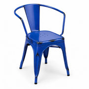 Glownary Distressed Blue Quartz Steel Arm Chair, 21x17.5x28.5 Inch, Stackable, Indoor Outdoor Use, 400 lb Capacity, Modern Coastal Design