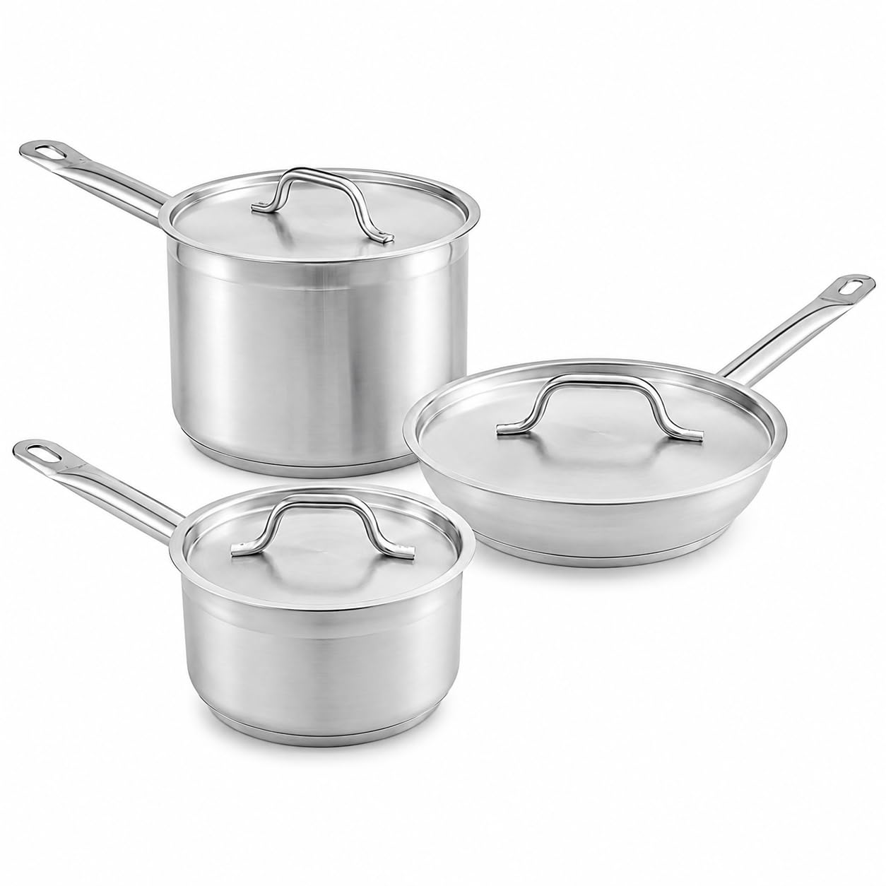 Glownary 6-Piece Induction Ready Stainless Steel Cookware Set, 2 Qt and 4.5 Qt Sauce Pans, 9.5 Inch Non-Stick Frying Pan with Lids, NSF Listed, Commercial Grade