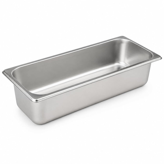 Glownary 1/2 Size Long Stainless Steel Steam Table Pan, 4 Inch Deep, NSF Listed, Anti-Jam Design, 20.75x6.44x4 Inches, Made in USA