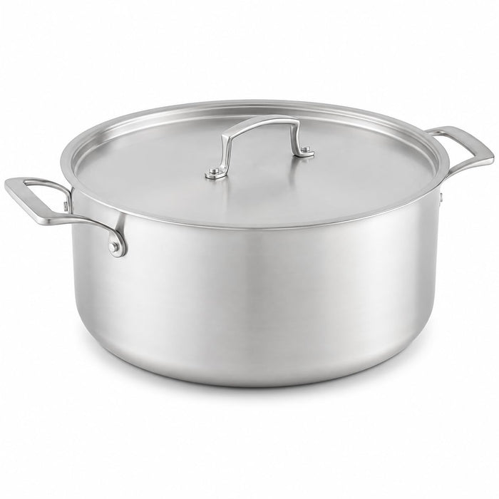 16 Qt Tri-Ply Stainless Steel Stock Pot with Cover, Commercial Grade, NSF Listed, Induction Ready, Dishwasher Safe, 5 15/16 Inches Height, Silver