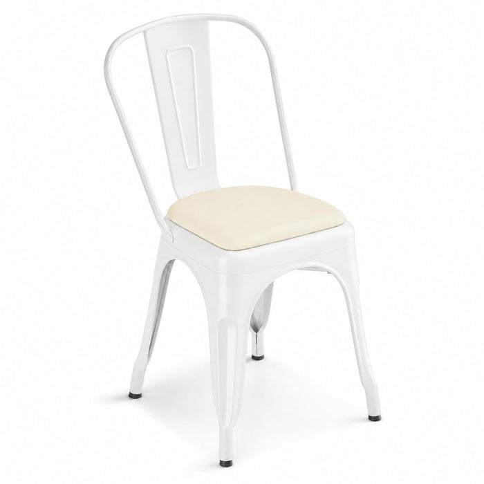 Glownary Pearl White Indoor Cafe Chair with Steel Frame, Stackable Metal Side Chair, Vinyl Cushion, 33.5 Inch Height, 400 lb Capacity