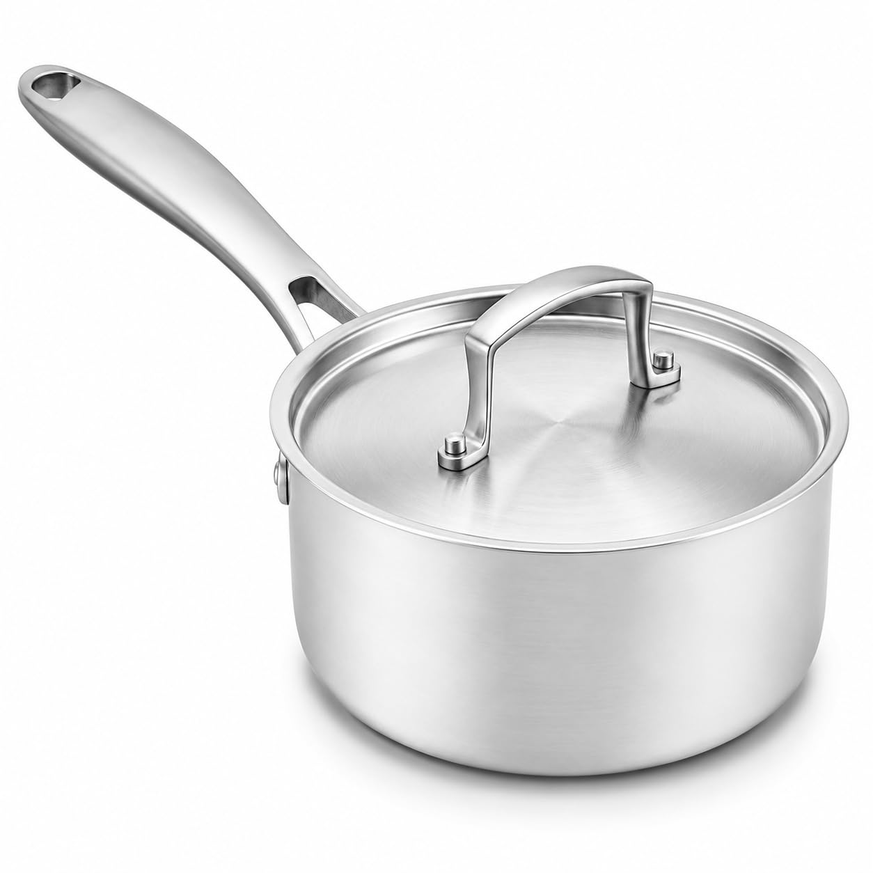 SS3 Series Tri-Ply Stainless Steel Sauce Pan with Cover, 2.5 Qt, Silver Satin Finish, Induction Ready, NSF Listed, Riveted Handle, 7.1 x 6.3 x 9.1 Inch