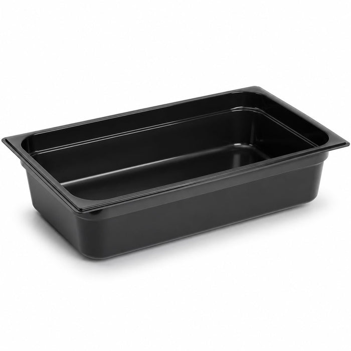 Glownary Full Size Black Polycarbonate Food Pan, 20.75 x 12.75 x 4 Inches, NSF Listed, Stackable, Dishwasher Safe, for Commercial Kitchen Use, 13.76 Qt Capacity, Rectangle