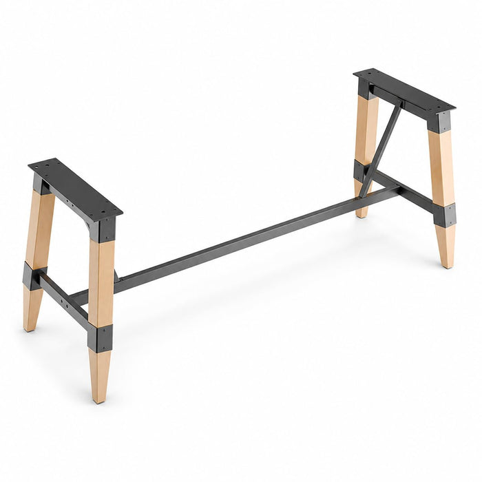 Glownary Industrial Trestle Table Base, Bleached Oak Finish, Steel and Wood Construction, 78 x 25.3 x 28 Inches, Standard Height for 30 x 96 Table Tops, Indoor Use