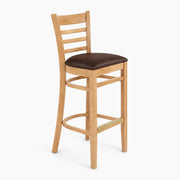 Glownary Natural Finish Beechwood Ladder Back Bar Stool, Dark Brown Vinyl Padded Seat, 43.4 Inch Height, 350 lb Capacity, Traditional Style, Indoor Use