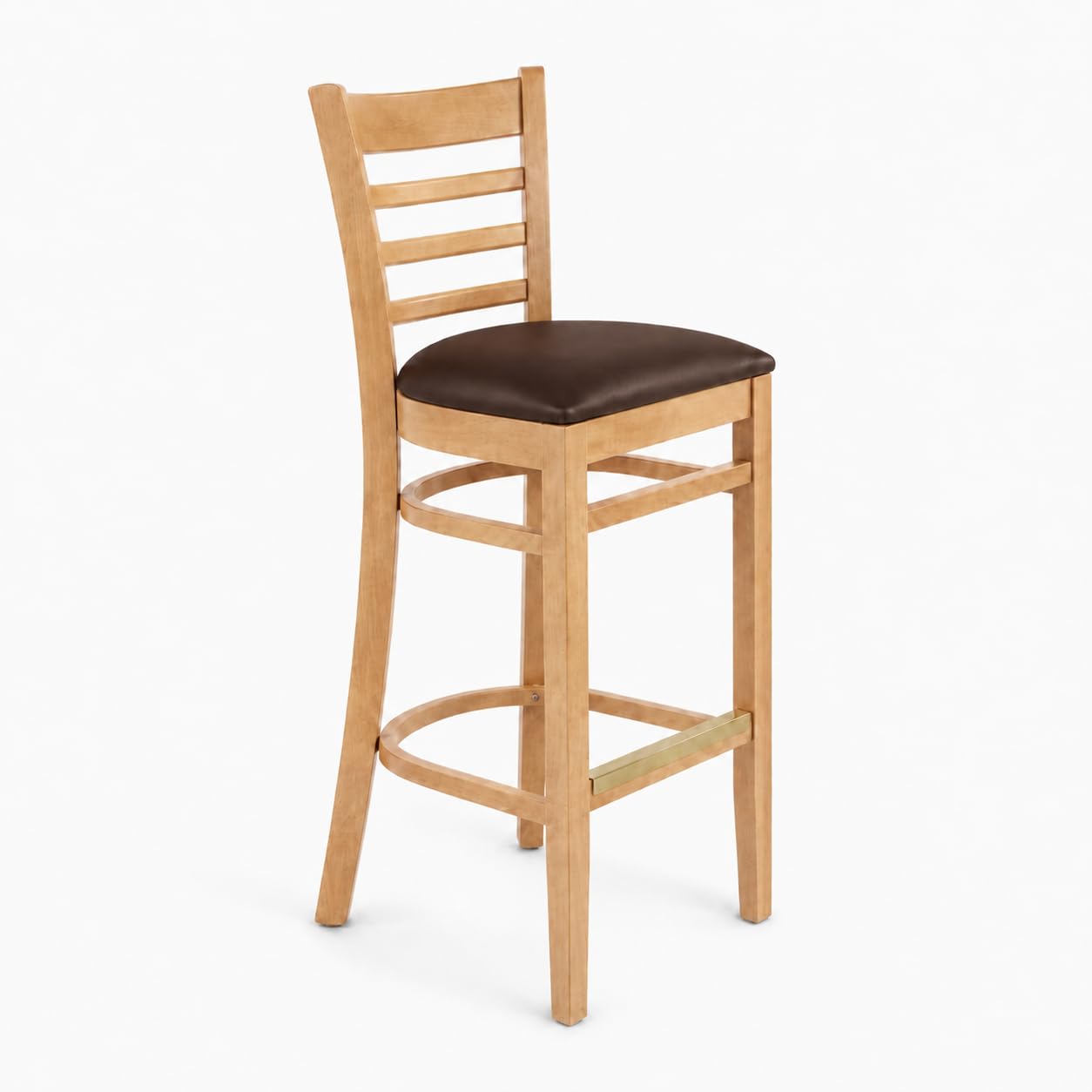 Glownary Natural Finish Beechwood Ladder Back Bar Stool, Dark Brown Vinyl Padded Seat, 43.4 Inch Height, 350 lb Capacity, Traditional Style, Indoor Use