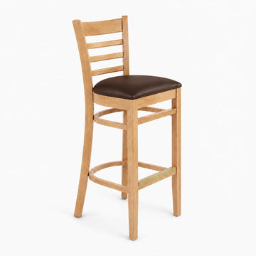 Glownary Natural Finish Beechwood Ladder Back Bar Stool, Dark Brown Vinyl Padded Seat, 43.4 Inch Height, 350 lb Capacity, Traditional Style, Indoor Use