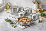 SS1 Series 8-Piece Induction Ready Stainless Steel Cookware Set, Silver, 1-2 Qt Sauce Pans, 6.75 Qt Pot, 3 Qt Saute Pan with Lids, Aluminum-Clad Bottom, Commercial Grade view 3