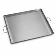 23-Inch Portable Steel Griddle, Polished Silver Surface, Fold-Down Handles, 23x23x0.75 Inches, Made in USA, for Range Top Cooking