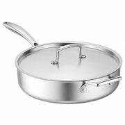 Glownary SS3 Series 6 Qt. Tri-Ply Stainless Steel Saute Pan with Cover, Helper Handle, Induction Ready, Silver, 12 Inch Diameter, NSF Listed