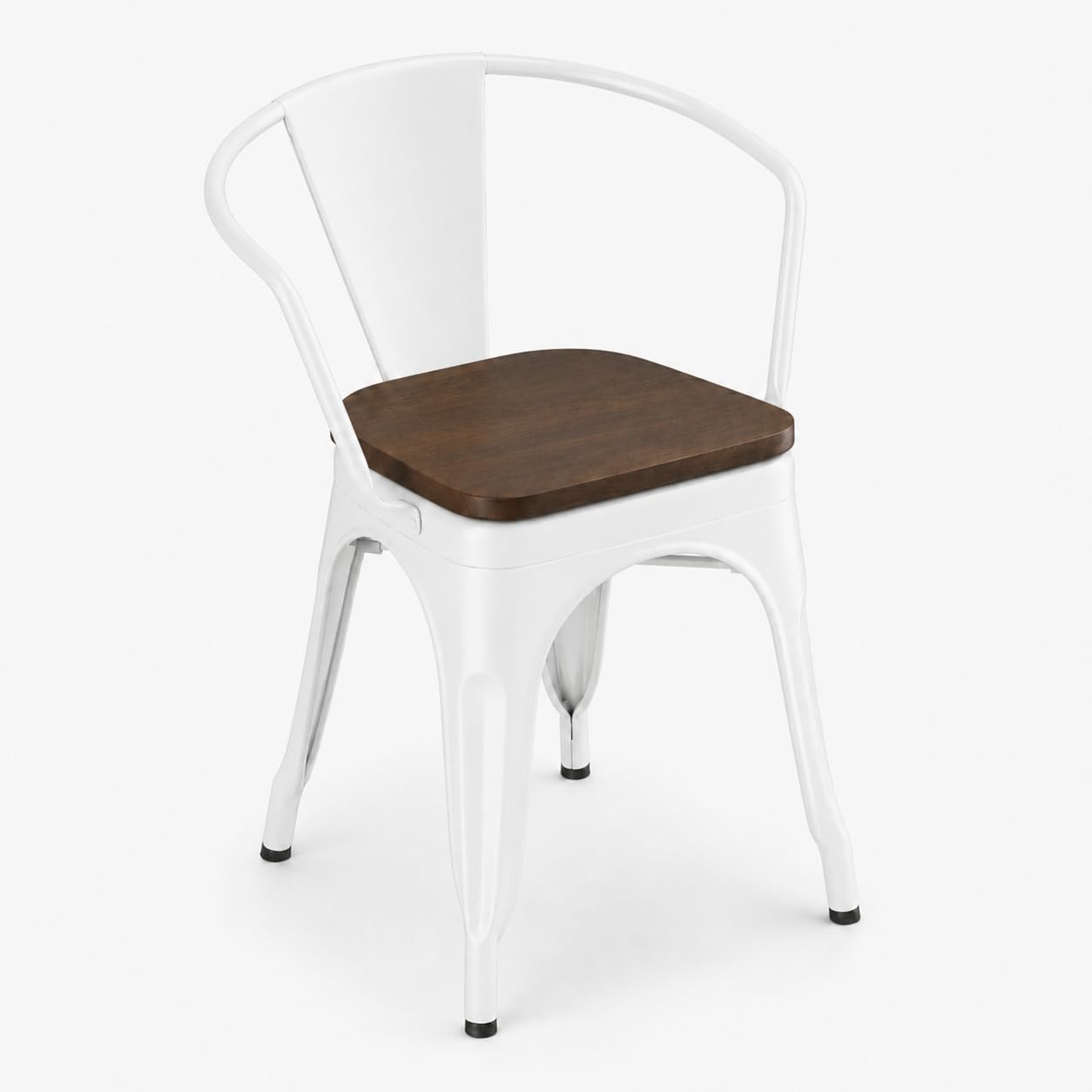 Glownary Alloy Pearl White Indoor Arm Chair with Walnut Wood Seat, Metal Frame, 28.5 Inch Height, 400 lb Capacity, Stackable, Modern Coastal Style