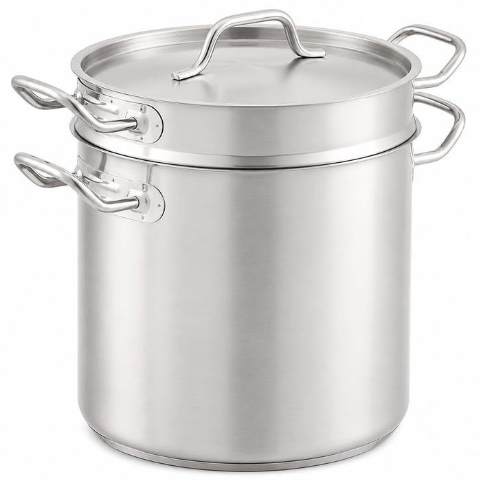 SS1 Series 12 Qt Stainless Steel Pasta Cooker with Aluminum-Clad Bottom, Round, NSF Listed, Induction Ready, with Strainer Insert and Cover, 9.5 Inch Height