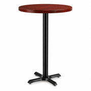 Glownary 30-Inch Round Bar Height Table, Red Mahogany MDF with PVC Top, Black Cast Iron Base, Indoor Commercial Use