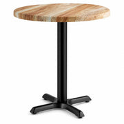 Glownary 30-Inch Round Table with Barnwood Finish, MDF Standard Height, Black Cast Iron Base, PVC Top, Indoor Commercial Use