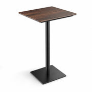 Glownary Excalibur Square Bar Height Table, 28 Inch, Textured Walnut Finish, Steel Base, Indoor Outdoor Commercial, UV-Resistant Laminate Top