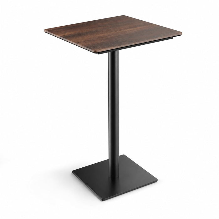 Glownary Excalibur Square Bar Height Table, 28 Inch, Textured Walnut Finish, Steel Base, Indoor Outdoor Commercial, UV-Resistant Laminate Top