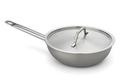 SS1 Series 3 Qt Stainless Steel Saucier Pan, Silver, Aluminum-Clad Bottom, NSF Listed, Induction Ready, with Welded Handle and Cover, 10 x 3.1 Inches