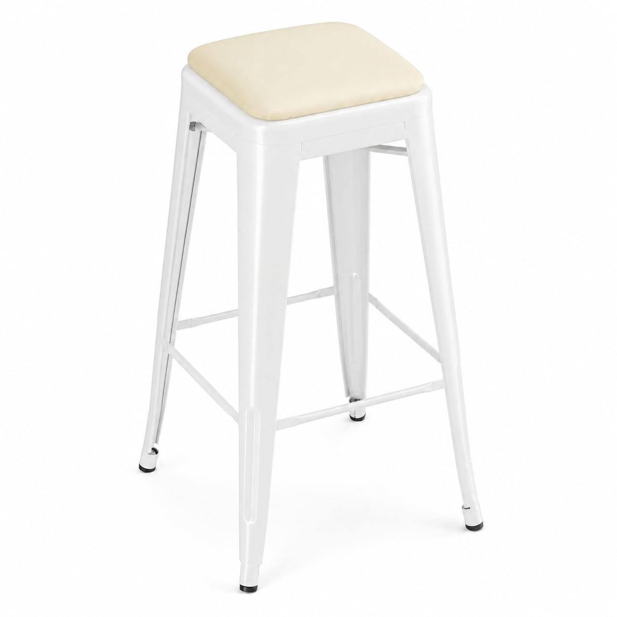 Glownary Alloy Pearl White Indoor Barstool, Steel Frame with White Vinyl Cushion, 30 Inch Bar Height, Stackable, 400 lb Capacity, Modern Coastal Design