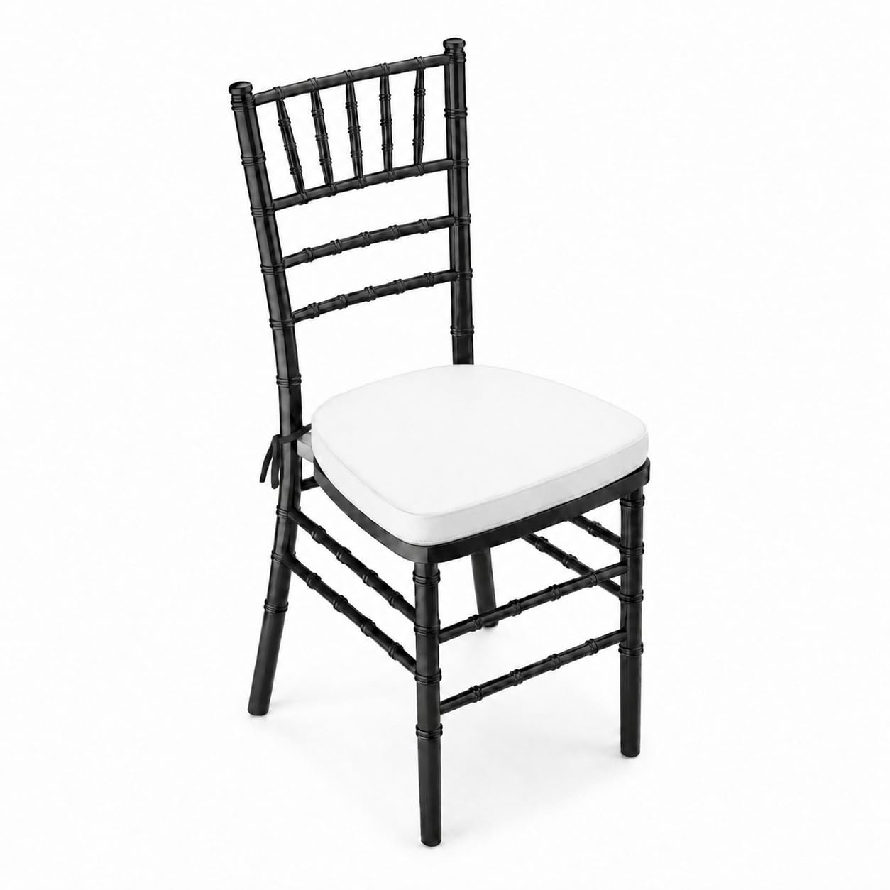 Glownary Black Wood Chiavari Chair, 15.5x15.75x35 Inches, Stackable Design with White Padded Cushion, 400 lb Capacity, Indoor Outdoor Use