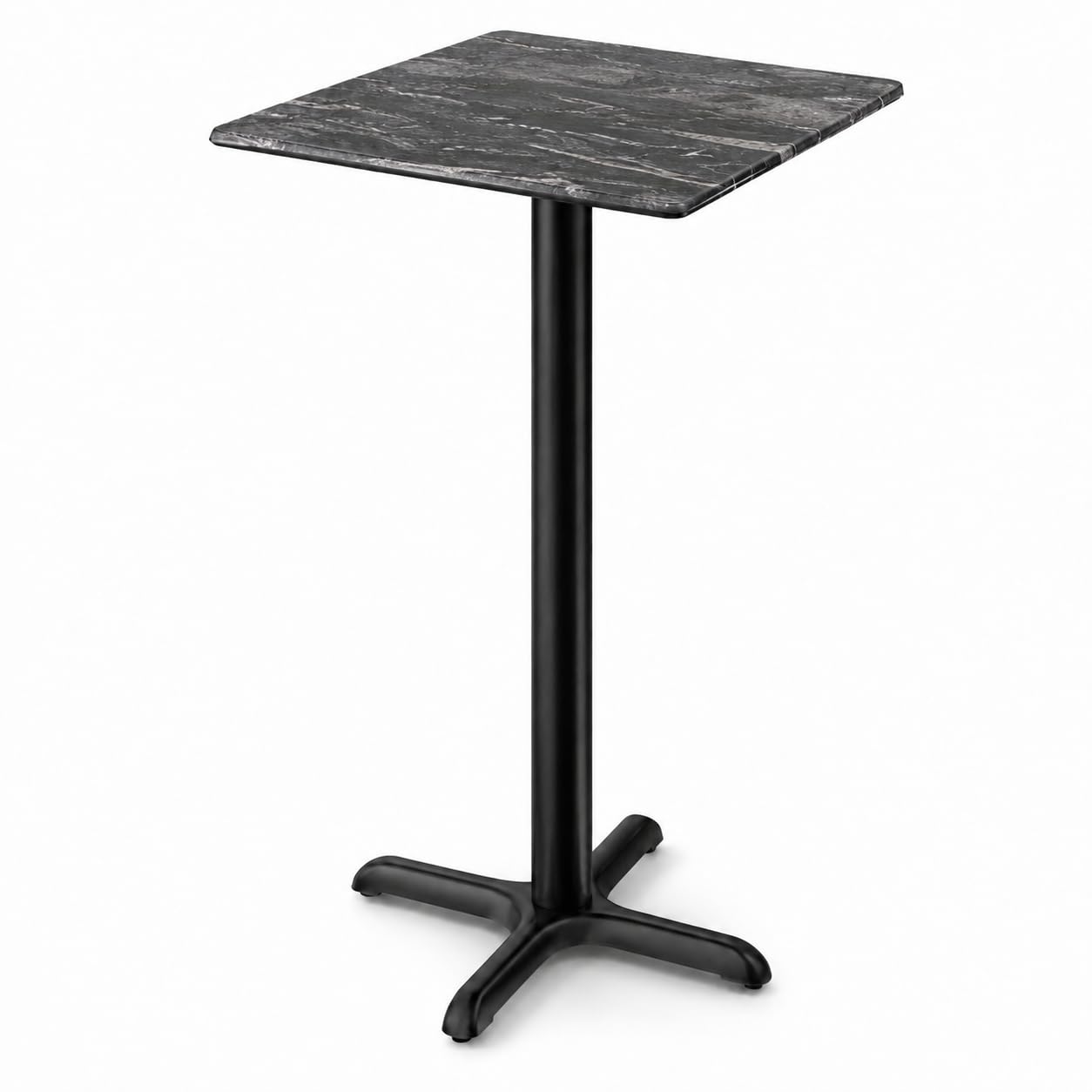Glownary 24-Inch Square Bar Height Table, Paladina Faux Marble Finish, Black Steel Cross Base, Indoor Outdoor Commercial Use, Gray Laminate Wood Top