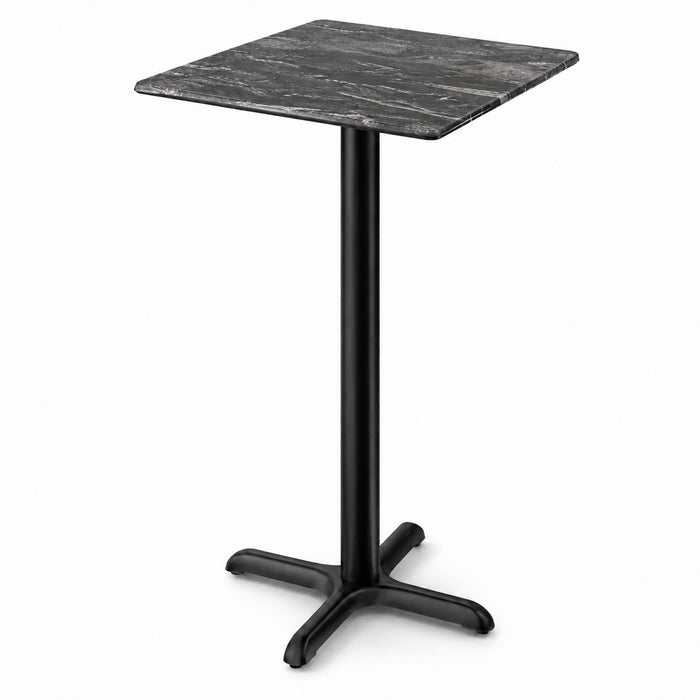 Glownary 24-Inch Square Bar Height Table, Paladina Faux Marble Finish, Black Steel Cross Base, Indoor Outdoor Commercial Use, Gray Laminate Wood Top