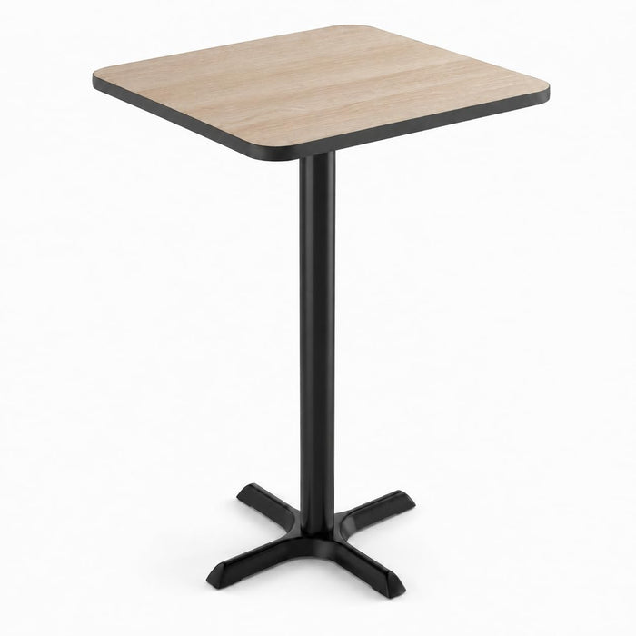 Glownary 30-Inch Square Bar Height Table, Reversible White Birch/Ash Laminated Top with Cast Iron Base, Indoor Commercial Use, Black Powder-Coated Frame