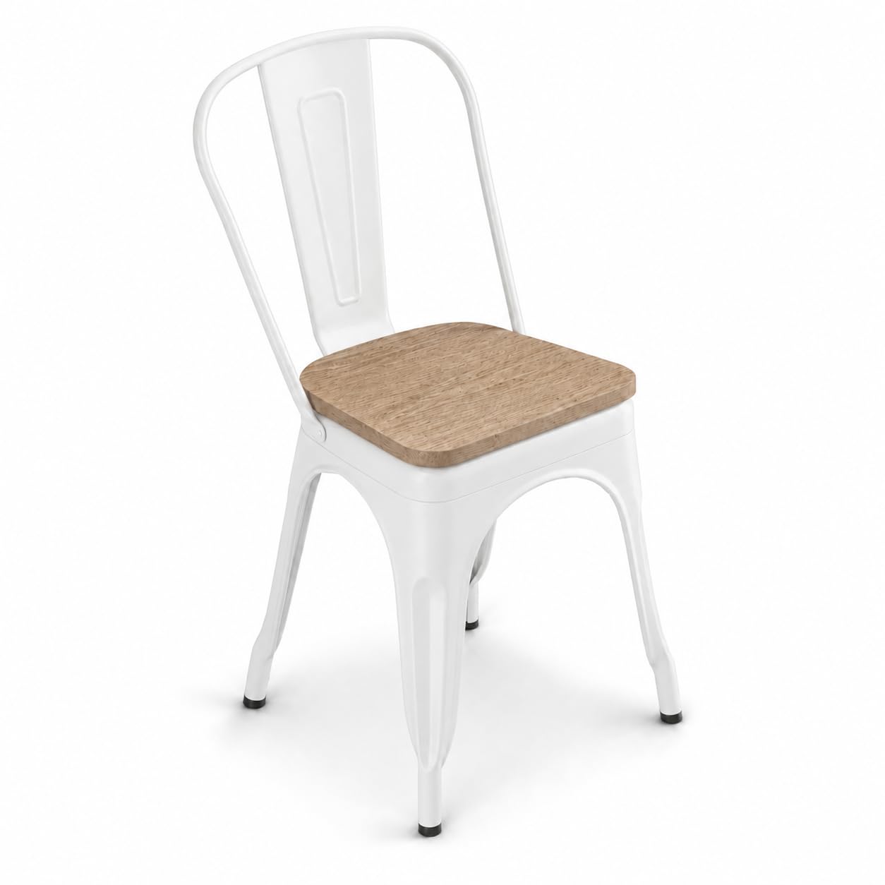Glownary Alloy Pearl White Indoor Cafe Chair with Gray Wood Seat, Metal Frame, 33.5 Inch Height, 400 lb Capacity, Stackable, Modern Coastal Style