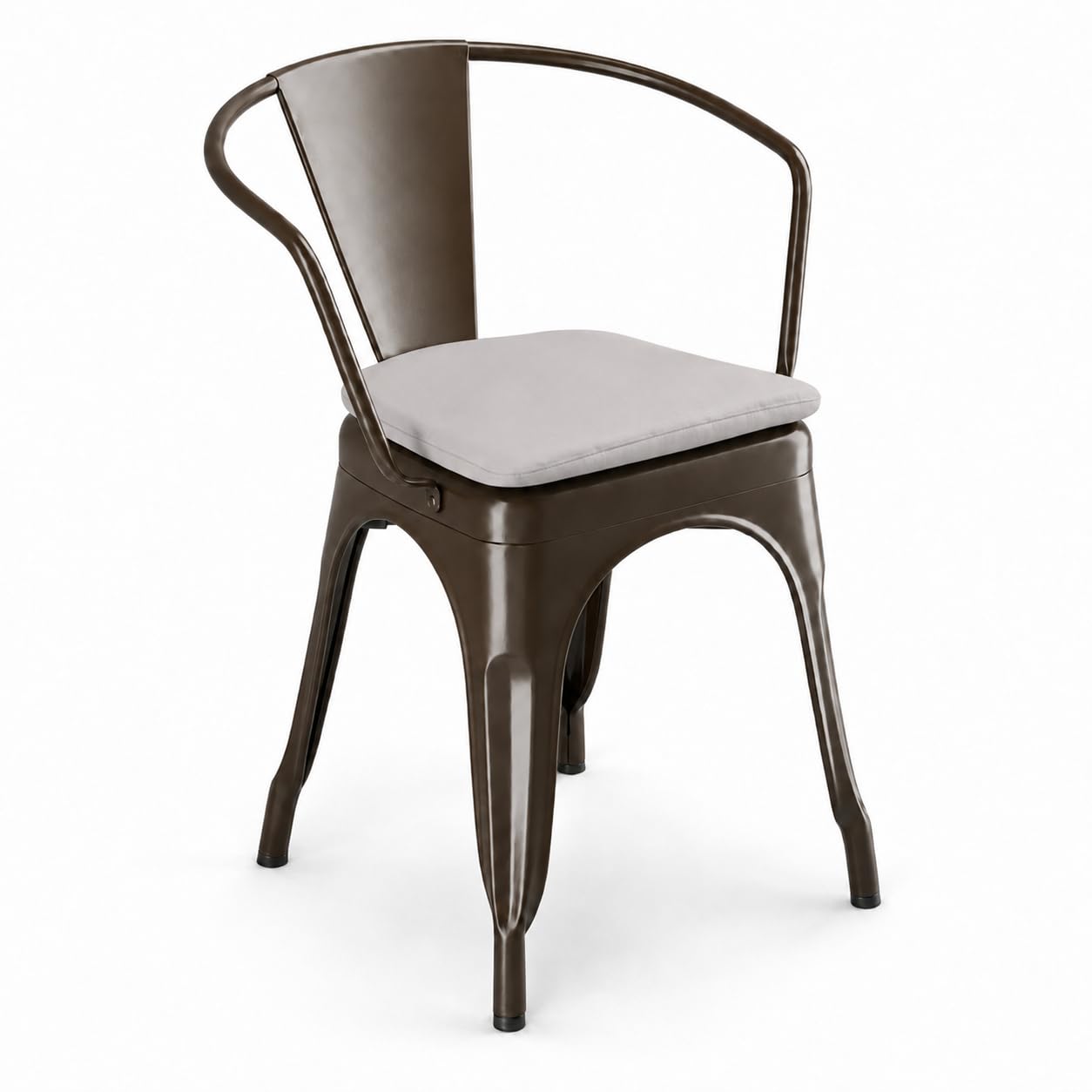 Glownary Copper Metal Outdoor Arm Chair with Gray Magnetic Cushion, Stackable, 400 lb Capacity, 28.5 Inch Height, Industrial Modern Style, Fully Assembled