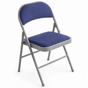 Glownary [ 4 Chairs] Blue Fabric Folding Chair, Padded Seat and Back, 18.5x19x29 Inches, 300 lb Capacity, Gray Steel Frame, Commercial Grade