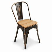 Glownary Alloy Industrial Cafe Chair, Distressed Copper, Metal Frame with Natural Wood Seat, Stackable, 400 lb Capacity, 33.5 Inch Height