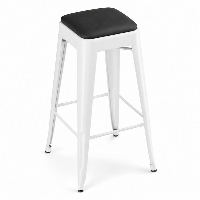 Glownary Alloy Pearl White Indoor Barstool, Backless Metal Frame with Black Vinyl Cushion, 30 Inch Bar Height, 400 lb Capacity, Stackable