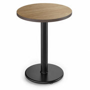 Glownary 24 Inch Round Table with Reversible Birch/Ash Laminate Top, Cast Iron Base, Standard Height, Black/Brown, Indoor Commercial Use