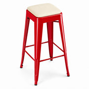 Glownary Alloy Ruby Red Indoor Backless Barstool, Steel Frame with White Vinyl Cushion, 30 Inch Bar Height, 400 lb Capacity, Modern Stackable Design