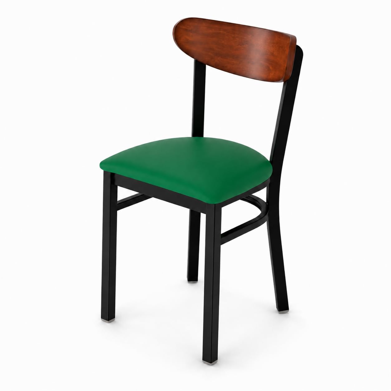 Glownary Boomerang Chair, Black Metal Frame, Green Vinyl Padded Seat, Antique Walnut Wood Back, Mid-Century Style, 32 x 16.25 x 16.5 Inches