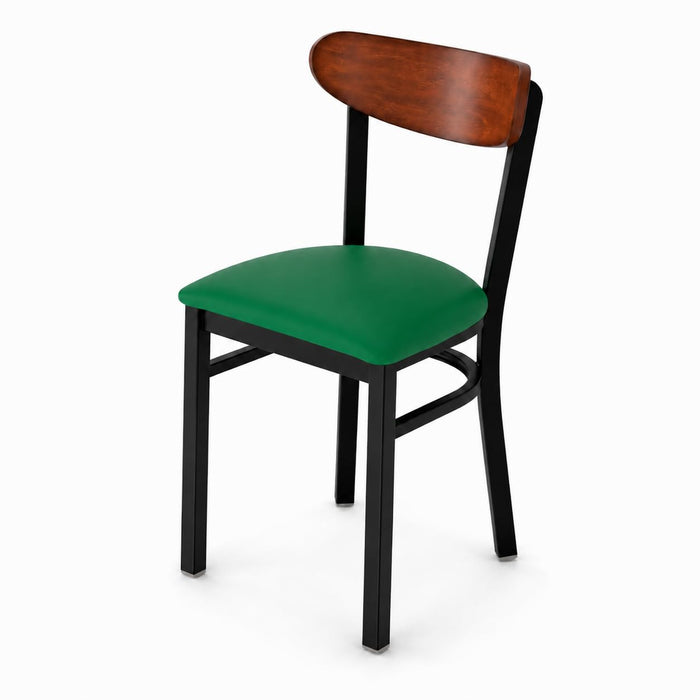 Glownary Boomerang Chair, Black Metal Frame, Green Vinyl Padded Seat, Antique Walnut Wood Back, Mid-Century Style, 32 x 16.25 x 16.5 Inches