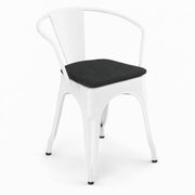 Glownary Alloy Pearl White Outdoor Arm Chair with Black Magnetic Cushion, Steel Frame, 28.5 Inch Height, 400 lb Capacity, Stackable