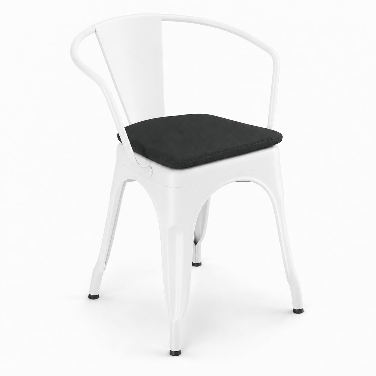 Glownary Alloy Pearl White Outdoor Arm Chair with Black Magnetic Cushion, Steel Frame, 28.5 Inch Height, 400 lb Capacity, Stackable