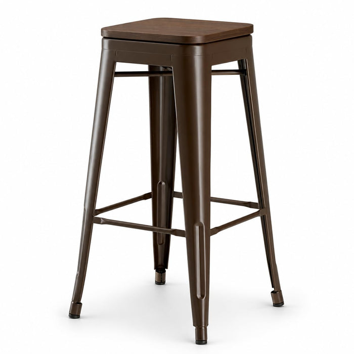 Glownary Alloy Copper Indoor Barstool, Backless with Walnut Wood Seat, 30.75 Inch Bar Height, 400 lb Capacity, Stackable Steel Frame