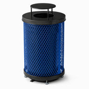 Glownary 36 Gallon Round Outdoor Trash Can, Blue Expanded Steel with Rain Bonnet Lid, Heavy-Duty, 23.75 x 42.63 Inches, Thermoplastic Coating