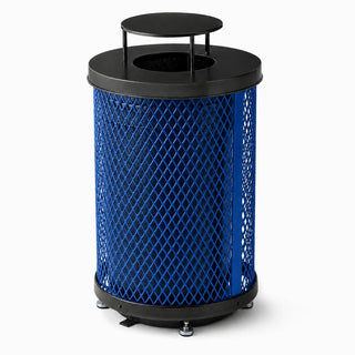 Glownary 36 Gallon Round Outdoor Trash Can, Blue Expanded Steel with Rain Bonnet Lid, Heavy-Duty, 23.75 x 42.63 Inches, Thermoplastic Coating
