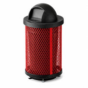 Glownary 36 Gallon Round Outdoor Trash Can, Red Expanded Steel with Dome Lid, Heavy-Duty, 24.6 x 46.7 Inch, Plastic Liner